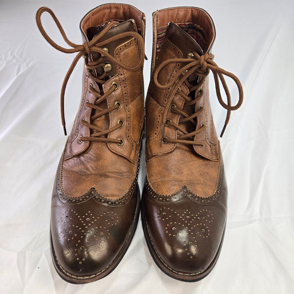 Polar Fox JONAH Mens 12 Brogue High-Top Wing-Tip Western Dress Boots